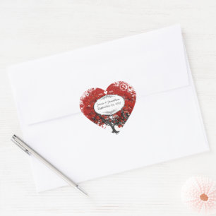 Red Heart Leaf Tree Wedding Sticker
