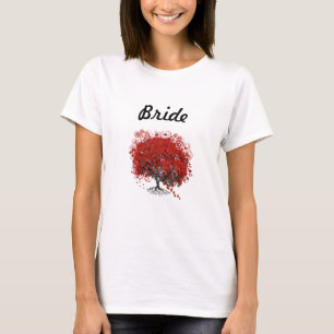 Red Heart Leaf Tree Wedding T-Shirt