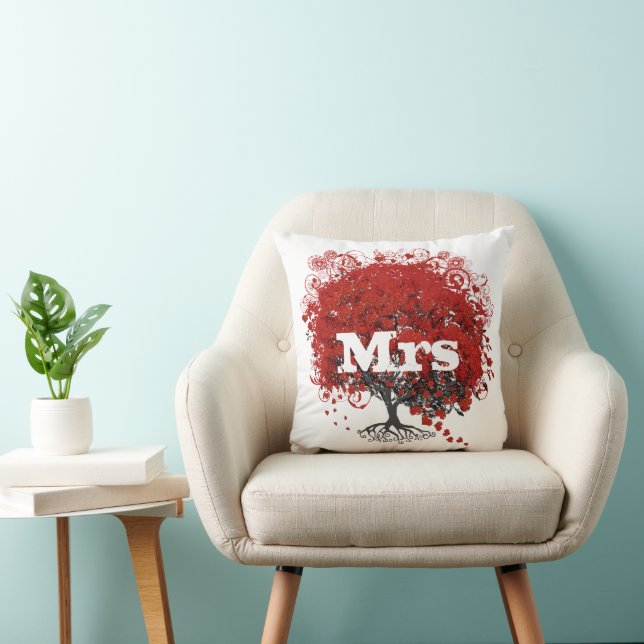 Red Heart Leaf Tree Wedding Throw Pillow (Chair)