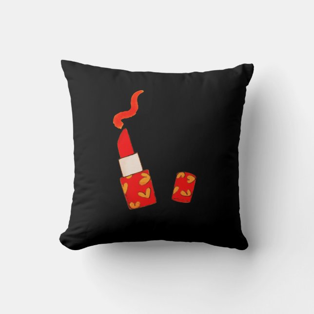 Red Heart Lipstick Pop Art Design Throw Pillow (Front)
