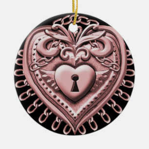 Red Heart Lock Ceramic Ornament