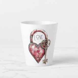 Red Heart Lock & Key Love Latte Mug