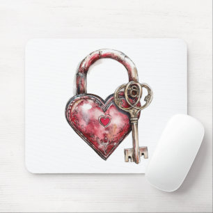 Red Heart Lock & Key Mouse Pad