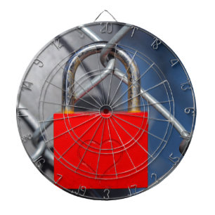 Red heart lock on fence dartboard