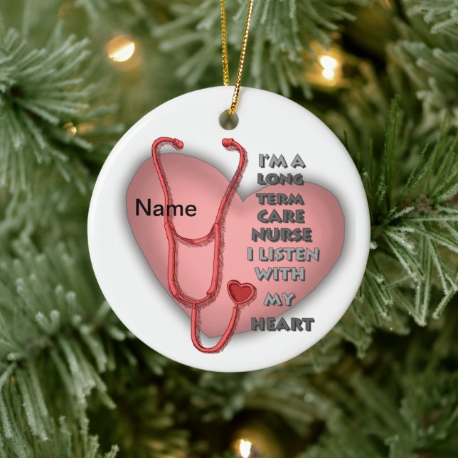Red Heart Long Term Care Nurse Ceramic Ornament (Tree)