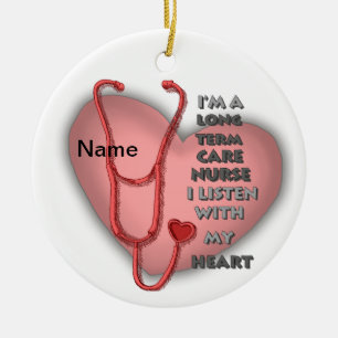 Red Heart Long Term Care Nurse Ceramic Ornament