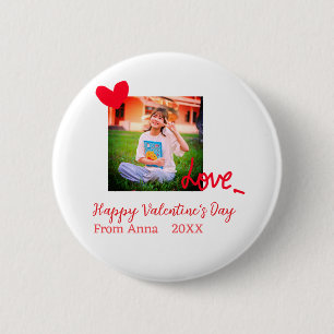 Red heart love happy valentine's day add photo nam 2 inch round button