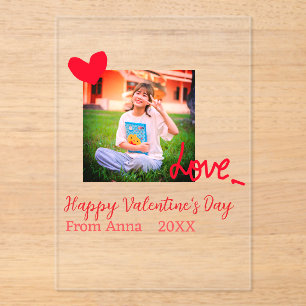 Red heart love happy valentine's day add photo nam acrylic invitations