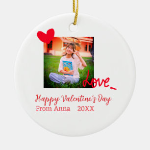 Red heart love happy valentine's day add photo nam ceramic ornament