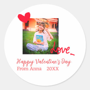 Red heart love happy valentine's day add photo nam classic round sticker