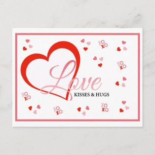 Red heart love kisses and hugs valentine's postcard
