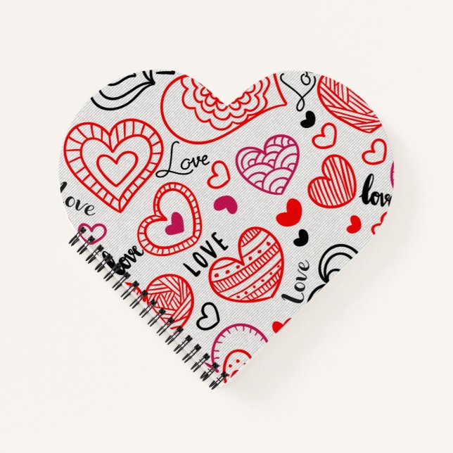 Red Heart Love Pattern Design | Cute Romantic Styl Notebook (Front)