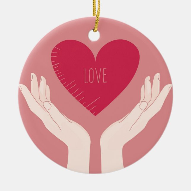 Red Heart love romantic Valentine's Day Ceramic Ornament (Front)