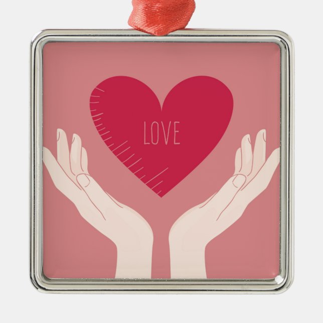 Red Heart love romantic Valentine's Day Metal Ornament (Front)