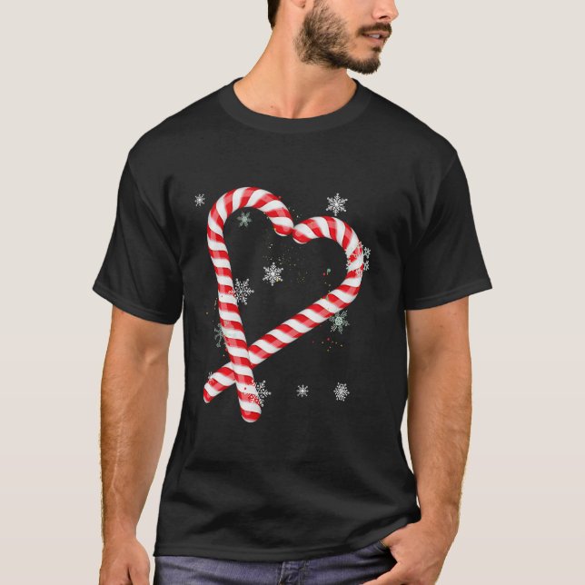 Red heart Love Santa Candy Cane Matching Christmas T-Shirt (Front)