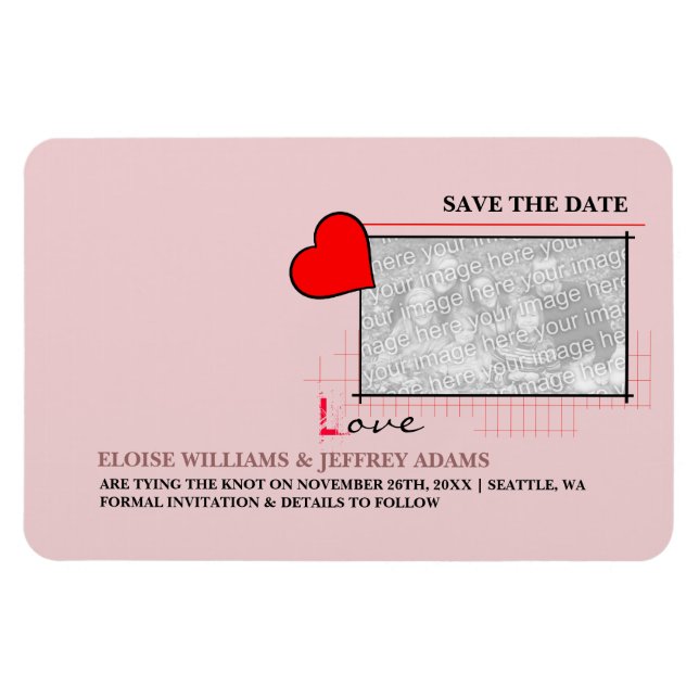 Red Heart Love Save The Date Photo Magnet (Horizontal)