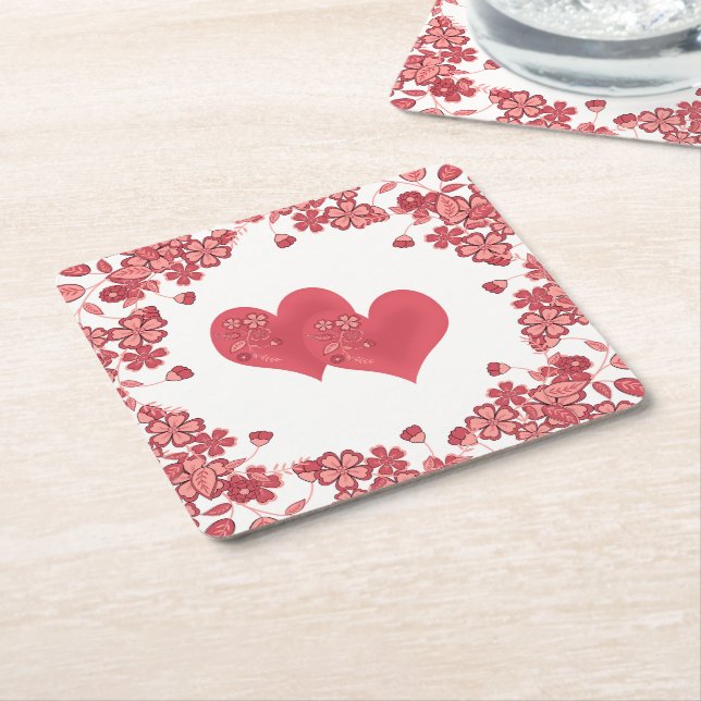 red heart love Valentine's day Square Paper Coaster (Angled)