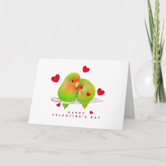 Red Heart Lovebirds Valentine's Day Cards (Front)