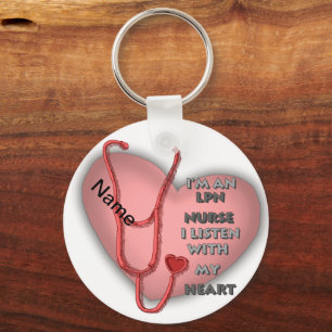 Red Heart LPN Nurse premium round keychain