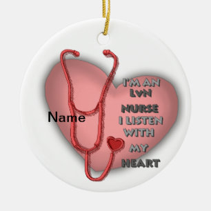 Red Heart LVN Nurse Ceramic Ornament