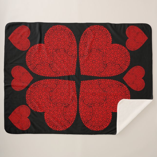Red Heart Mandala   Sherpa Blanket (Front (Horizontal))