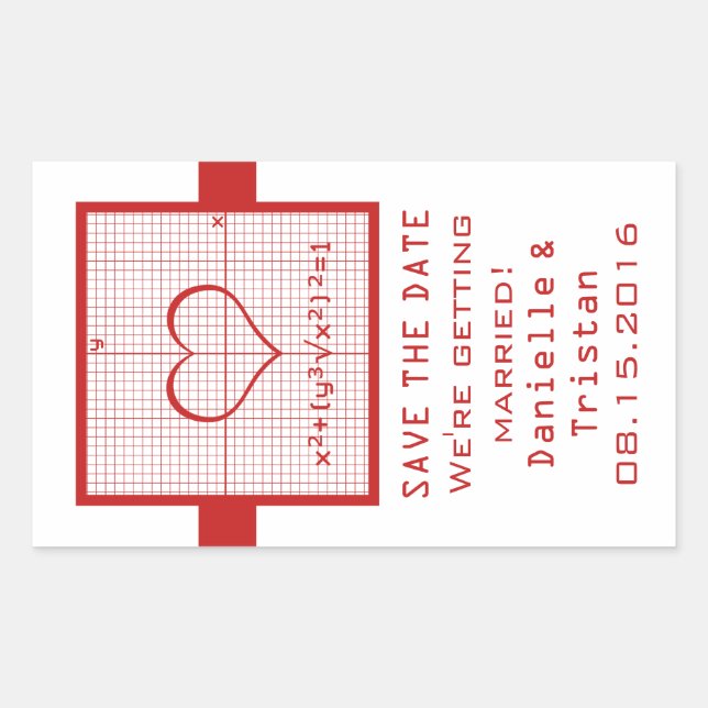 Red Heart Math Graph Save the Date Stickers (Front)