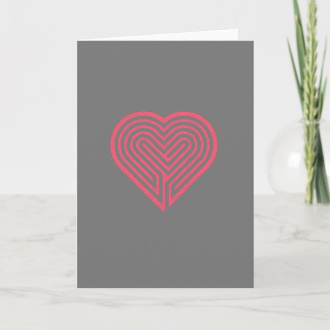 red heart maze dark grey valentines day love card (Front)