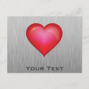 Red Heart; metal-look Postcard