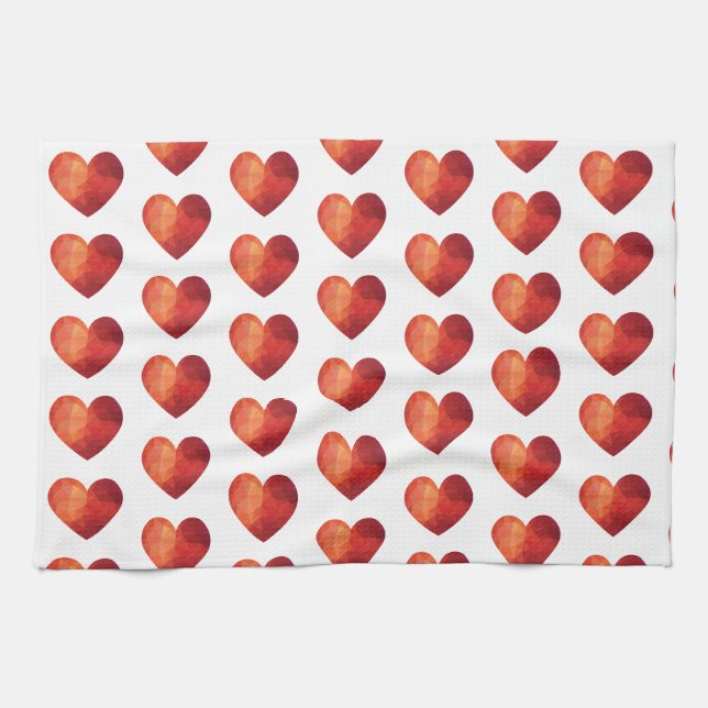 Red heart minimal romantic kitchen towel (Horizontal)