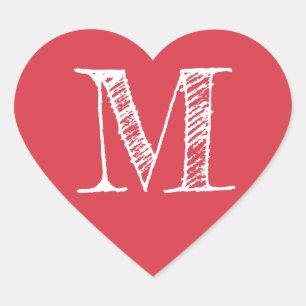 Red Heart Minimalist Monogram Initial Heart Sticker