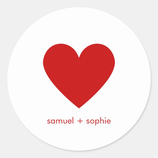 Red Heart Minimalist Simple Custom Modern Names Classic Round Sticker (Front)