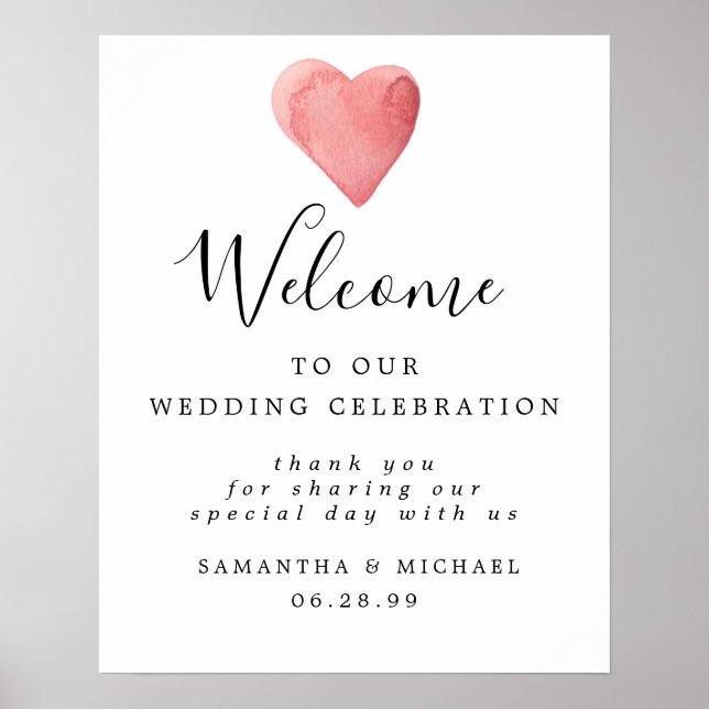 Red Heart Modern Welcome to Our Wedding Sign (Front)