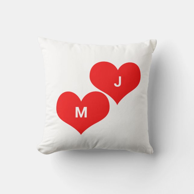 Red Heart Monogram Initial Custom Valentine's Cute Throw Pillow (Front)