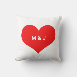 Red Heart Monogram Initials Custom Valentine's Throw Pillow