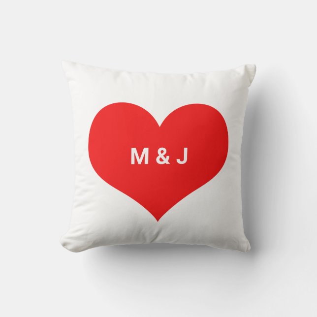 Red Heart Monogram Initials Custom Valentine's Throw Pillow (Front)