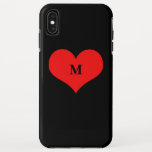 Red Heart Monogrammed Initial Name Black Cute iPhone XS Max Case<br><div class="desc">Designed with cute red heart design in solid black background and text template for monogrammed initial. You may change the background colour as you wish!</div>