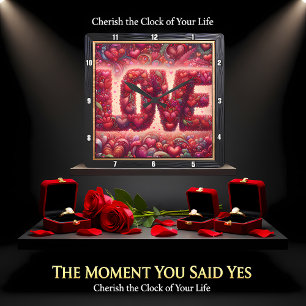 Red Heart Mosaic Love Wall Square Wall Clock