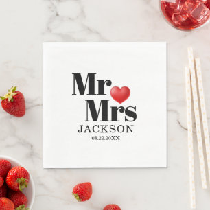 Red Heart Mr. & Mrs. Wedding Napkin