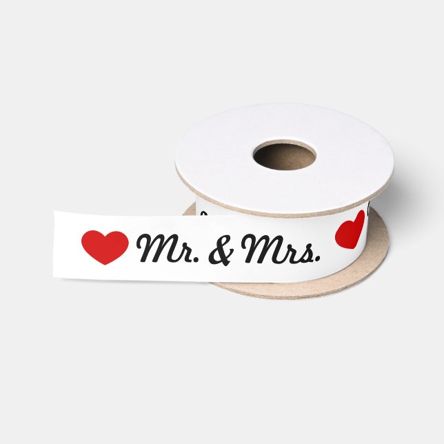 Red Heart Mr. & Mrs. Wedding Satin Ribbon (Spool)