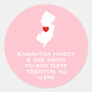 Red Heart New Jersey Address Classic Round Sticker