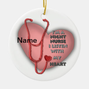 Red Heart Night Nurse Ceramic Ornament