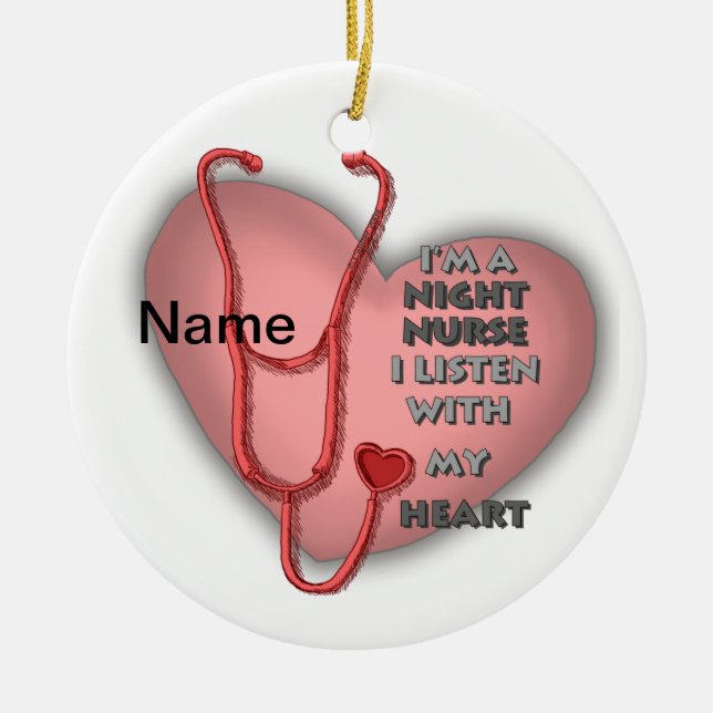 Red Heart Night Nurse Ceramic Ornament (Front)