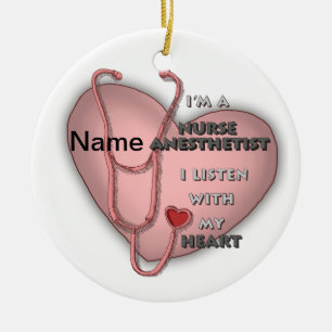 Red Heart Nurse Anesthetist Ceramic Ornament