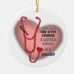 Red Heart ObGyn Nurse Ceramic Ornament