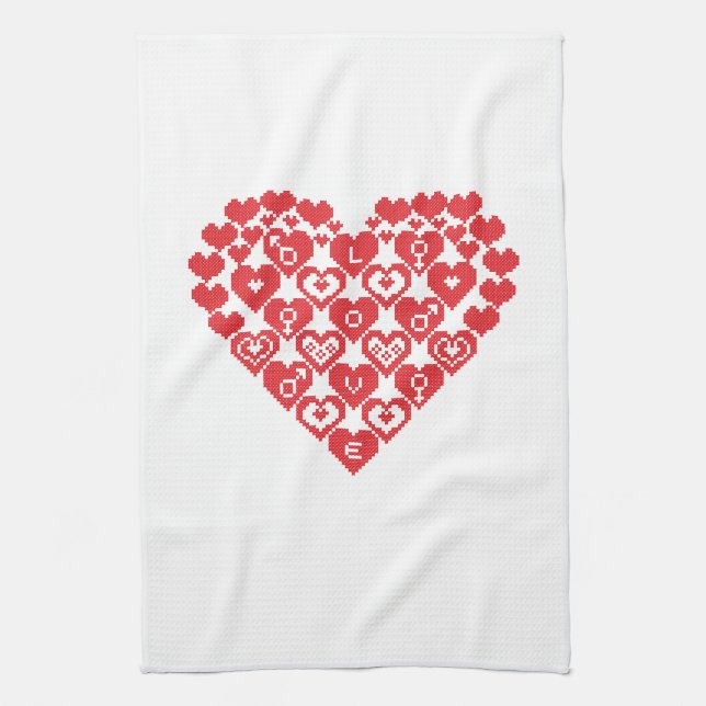 Red HEART of hearts Kitchen Towel (Vertical)