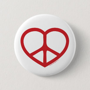 Red Heart of Love, Peace Sign 2 Inch Round Button