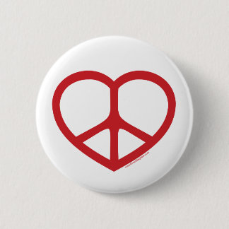 Red Heart of Love, Peace Sign 2 Inch Round Button