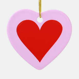 Red Heart on a Ceramic Heart Pendant Ornament