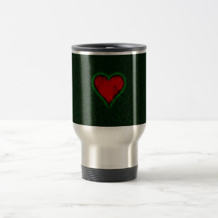 Red heart on a green grunge background travel mug