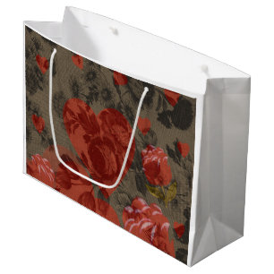 Red heart on beautiful vintage floral large gift bag